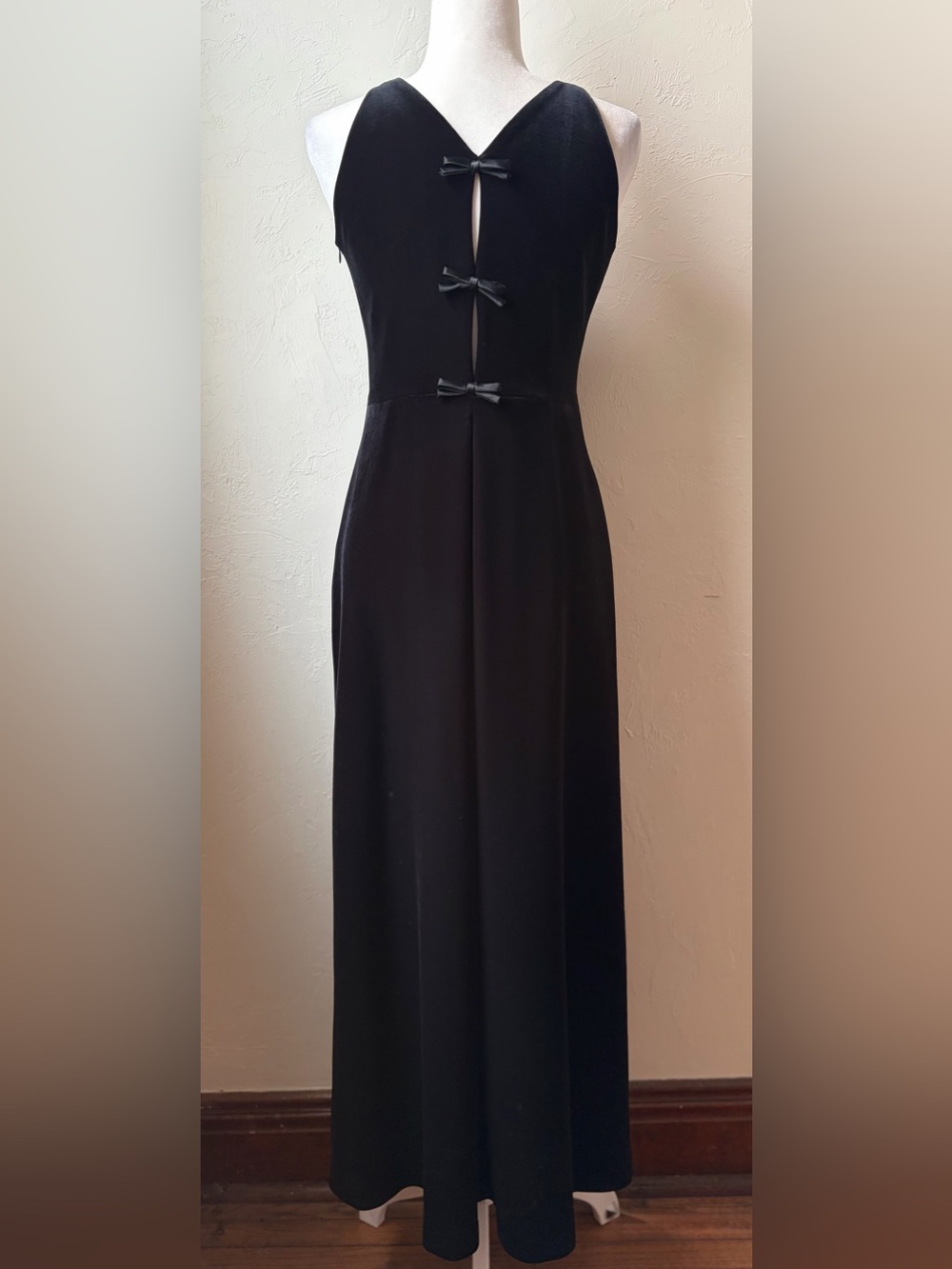 VTG 1995 Laundry by Shelli Segal Black Velvet Bow Back Maxi Dress 8P - Picture 8 of 12